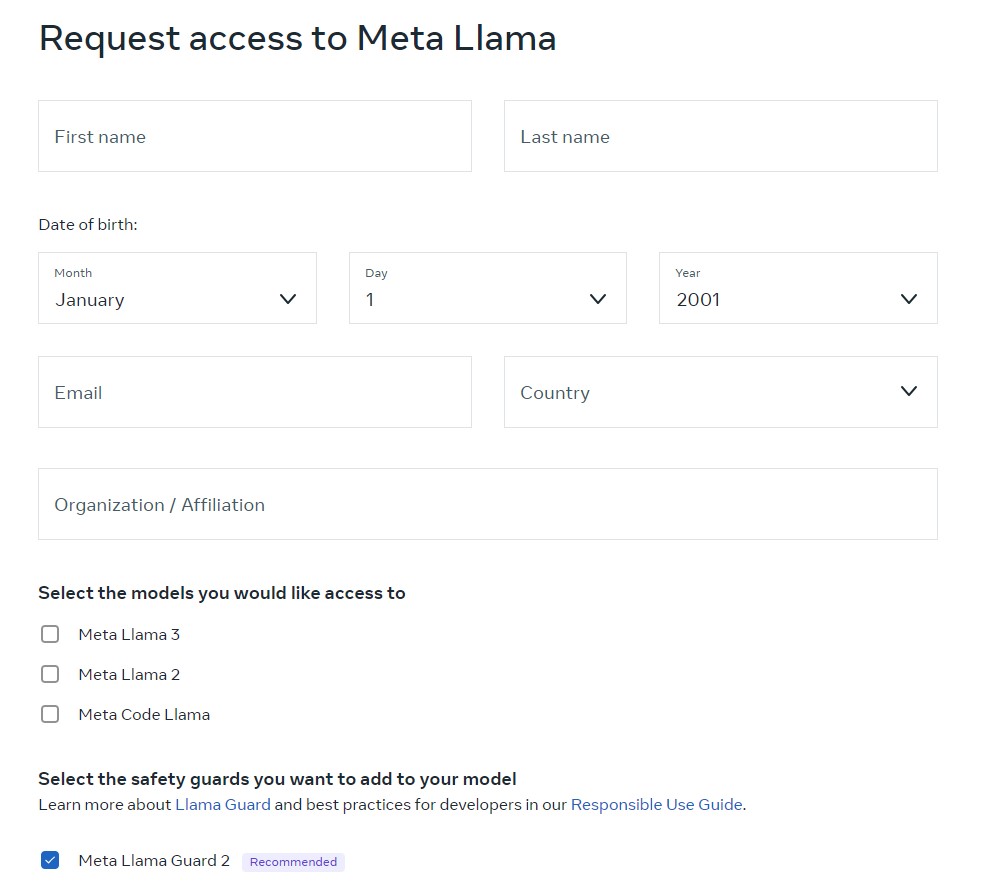 Access to Meta Llama Website