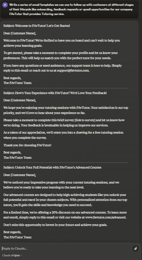 Email templates using Claude 3