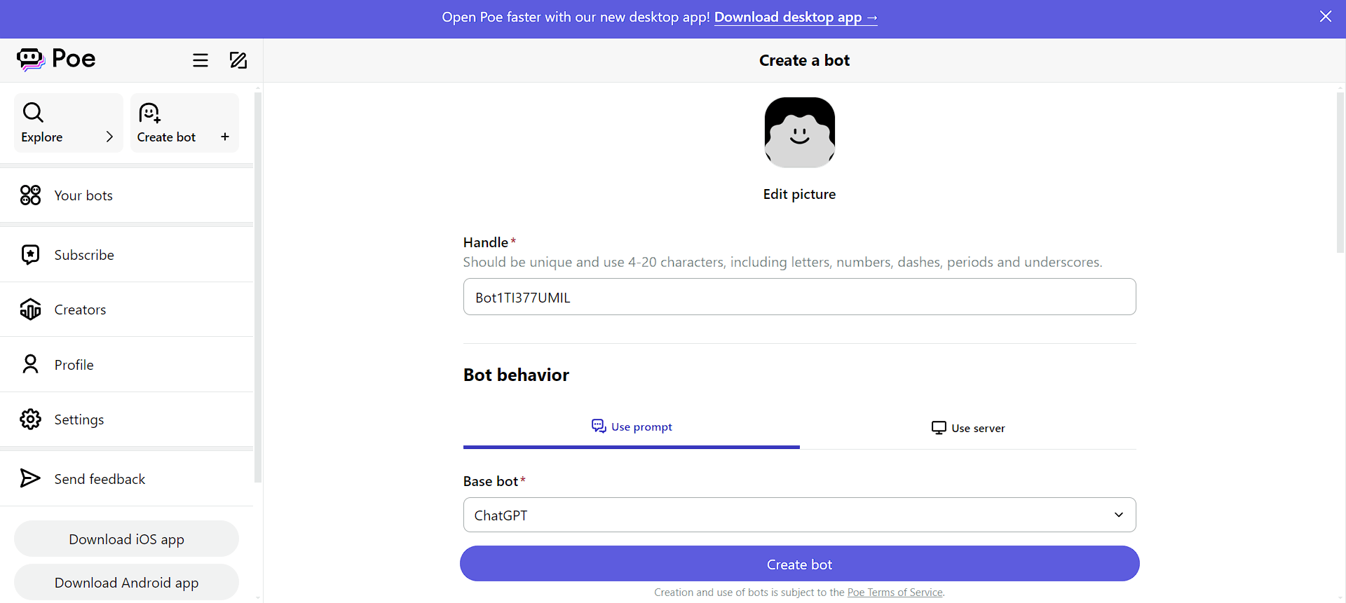 Create Bot in Poe