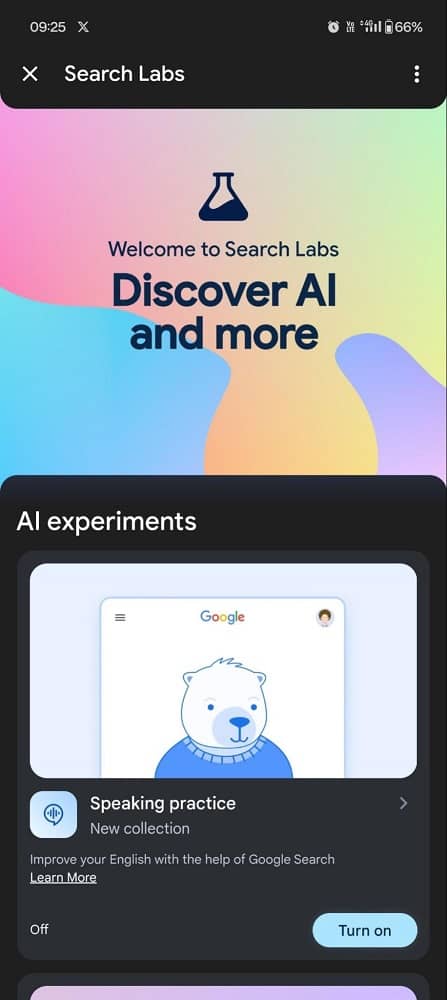 AI Experiments Search Labs page