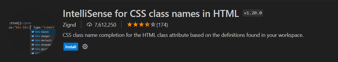 IntelliSense for CSS class names in HTML