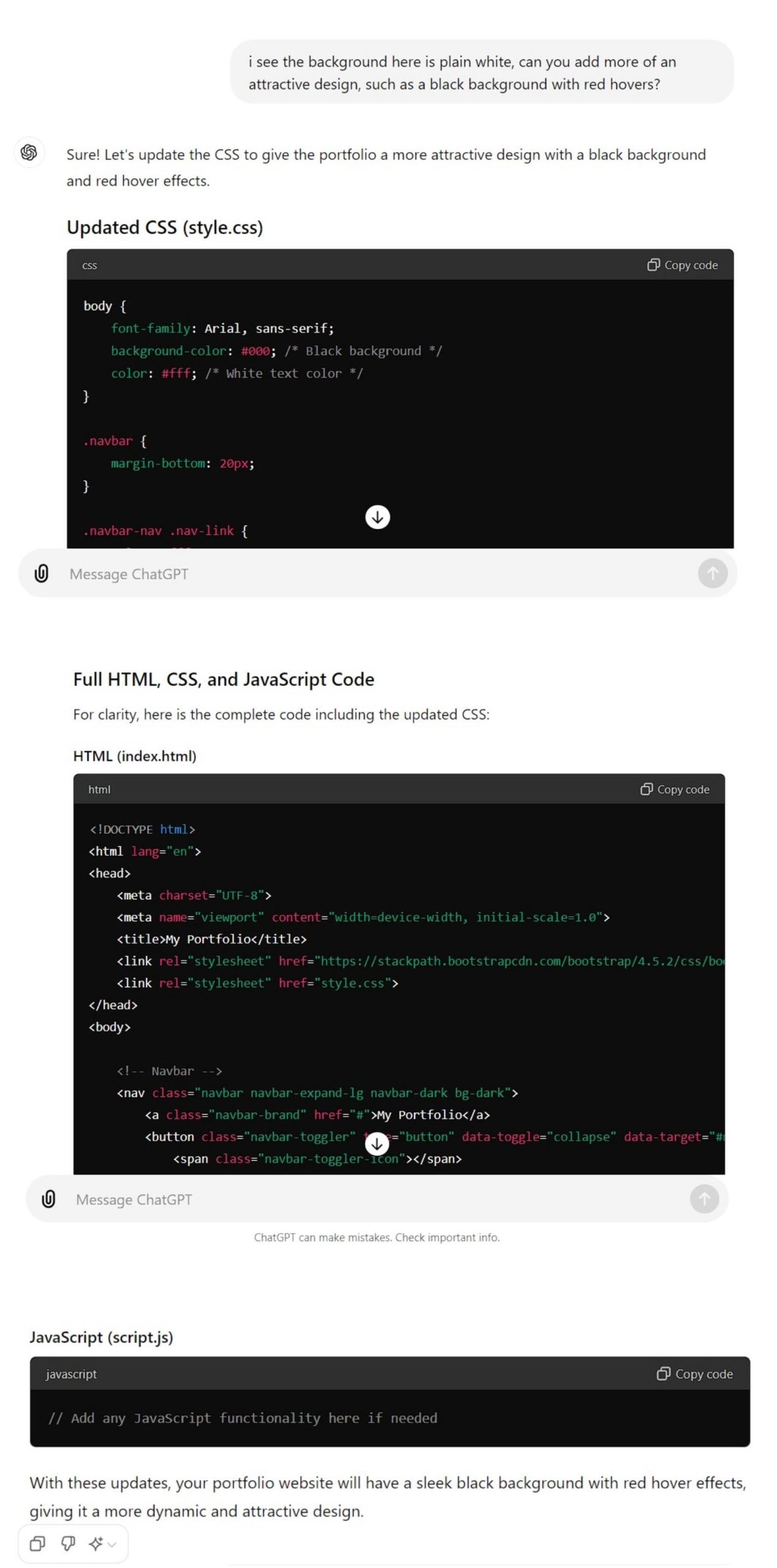 Updated HTML and CSS Code