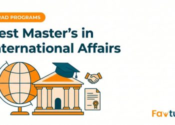 Illustration of a globe, a university building with a graduation cap, a handshake and a diploma