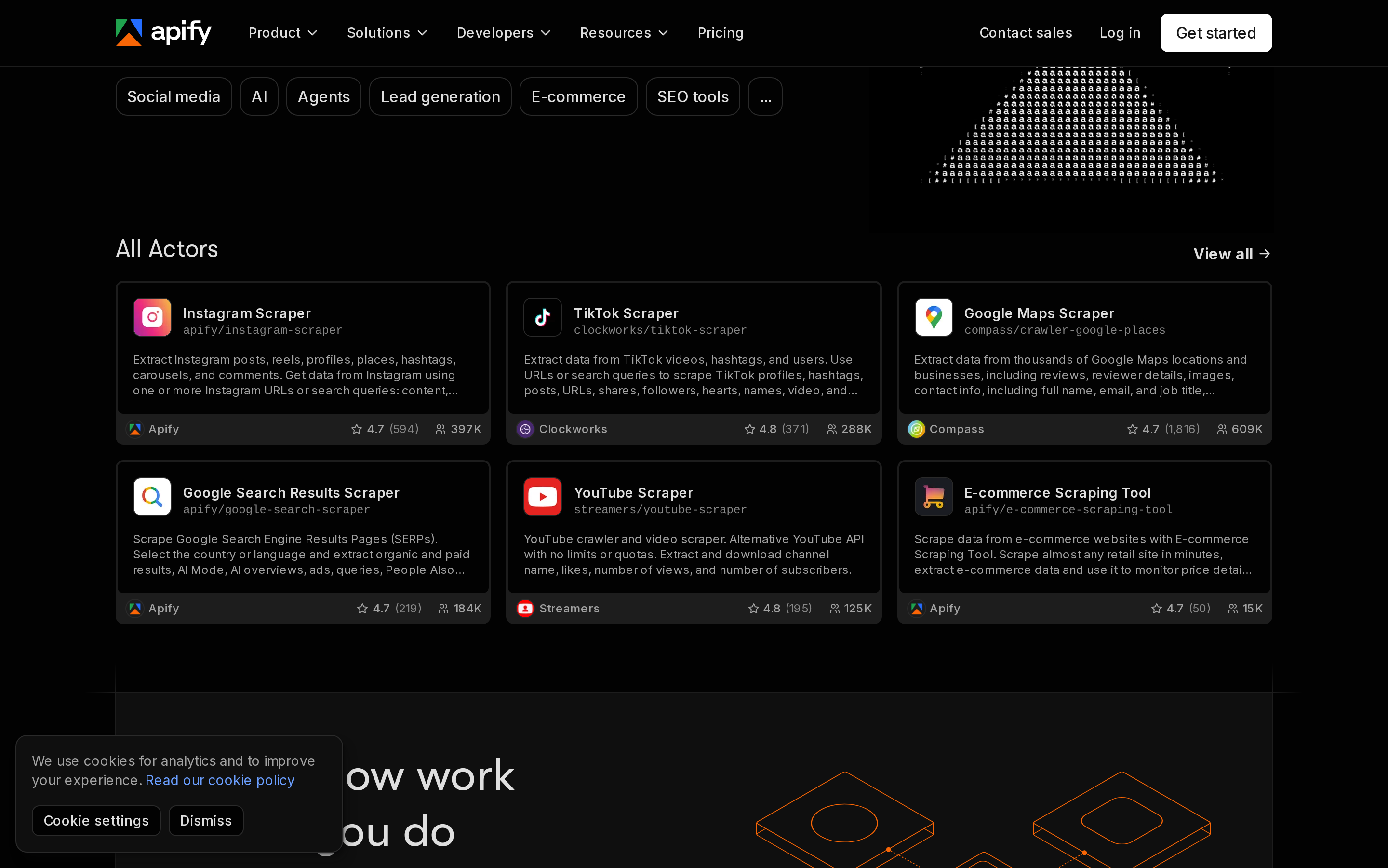 Apify Store showing the catalog of prebuilt scraping Actors