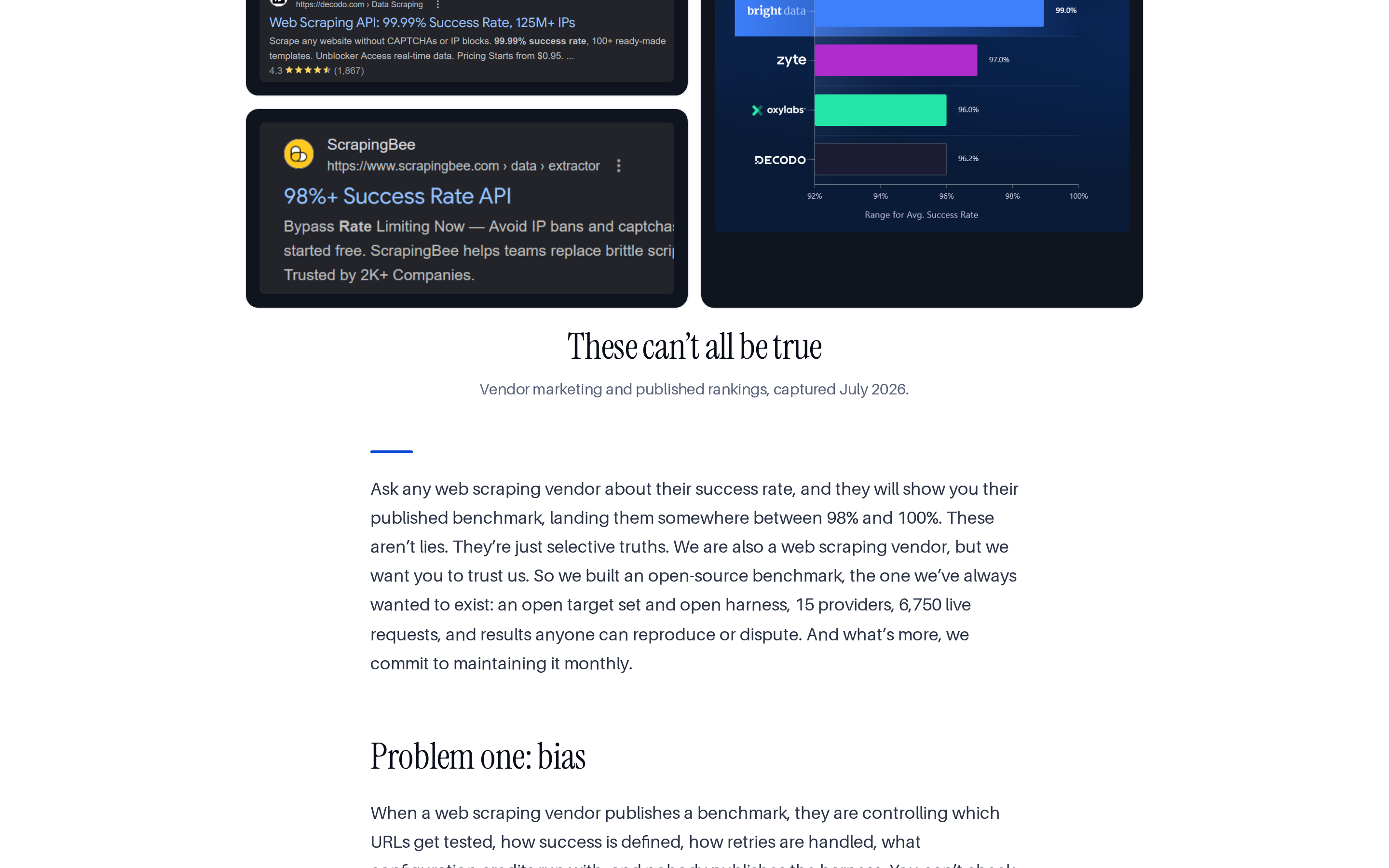Article showing that several supposedly independent web scraping benchmark sites are owned by the vendors they rank first
