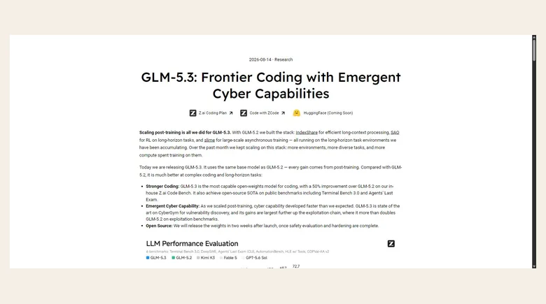 Z.ai's GLM 5.3 launch post. Look at the third button: HuggingFace says "Coming Soon", so there are no weights to download yet. **Image Credits:** Z.ai