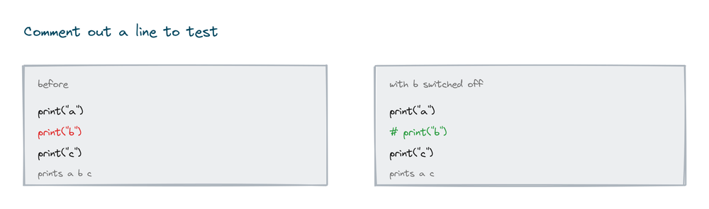 Before and after commenting out the middle print line so only the other two run